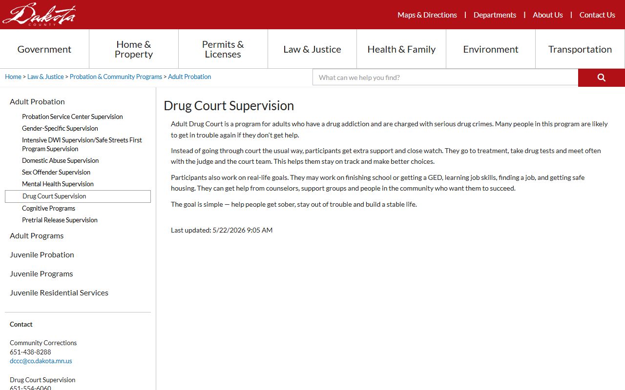 Dakota County court charges adult drug court supervision records