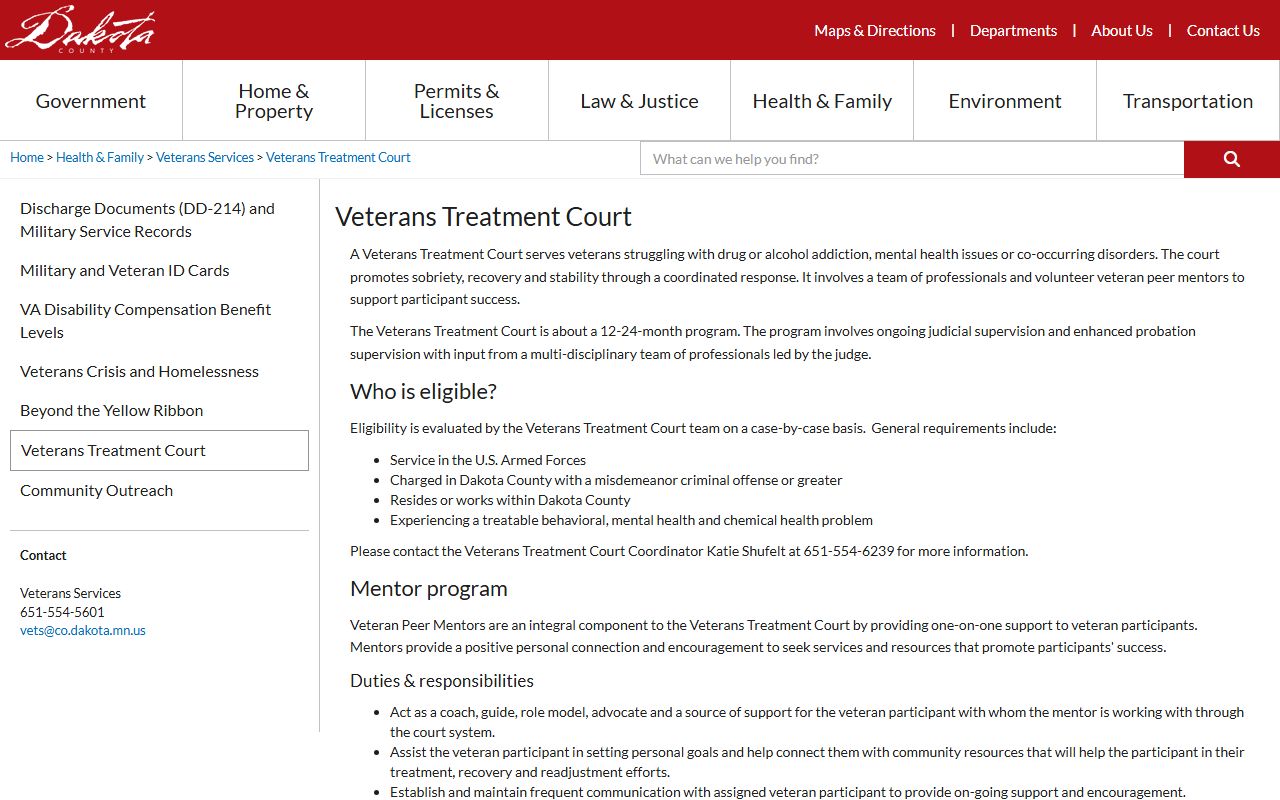 Dakota County court charges veterans treatment court records