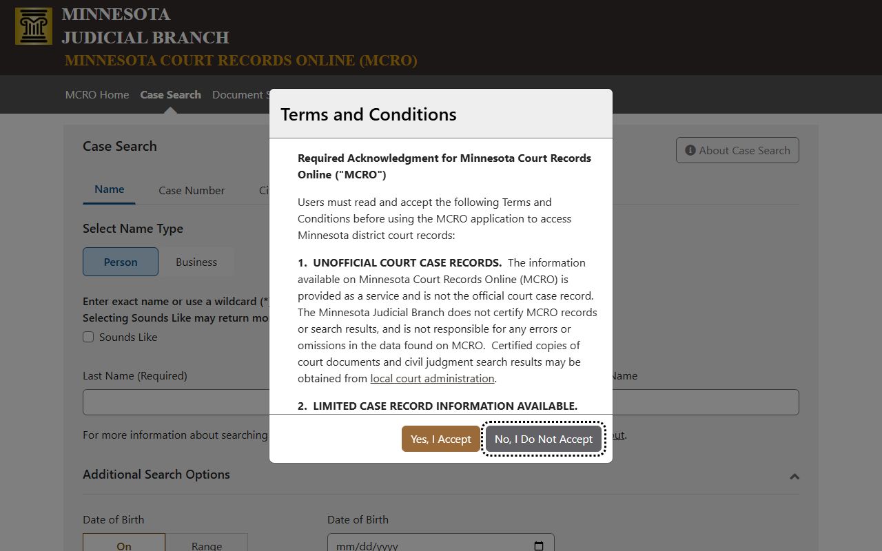 Dakota County court records MCRO Case Search portal