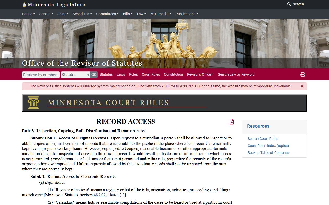 Dakota County court records Minnesota Rule 8 remote access limits