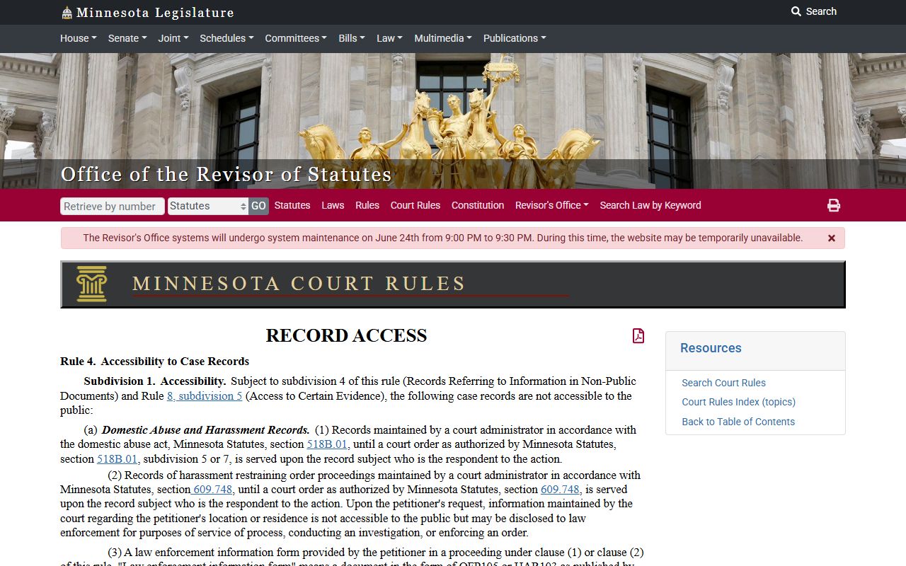 Dakota County court records Minnesota Rule 4 restrictions