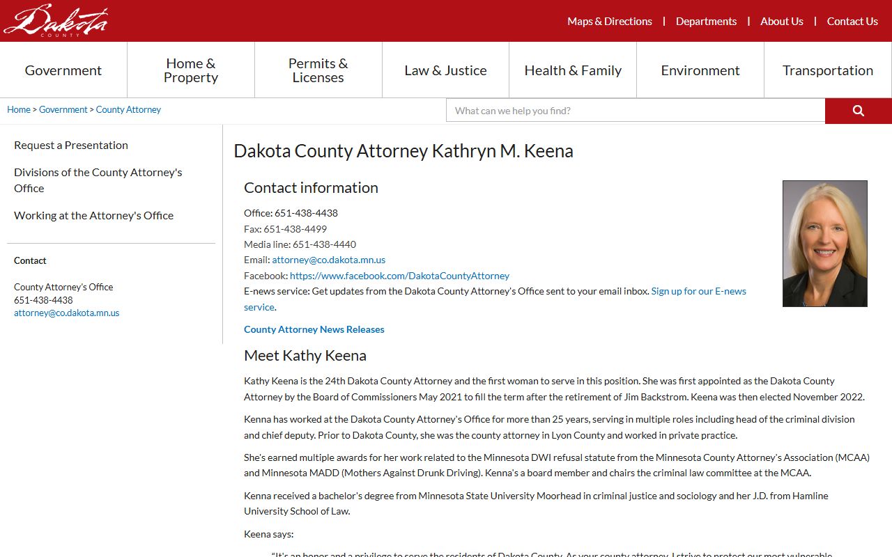 Dakota County criminal court records County Attorney official page