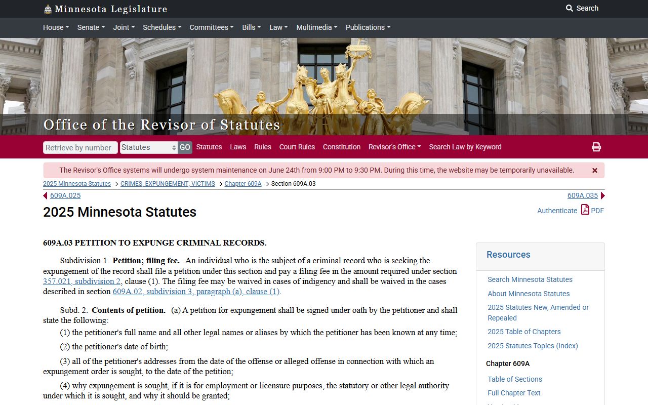Dakota County criminal court records Minnesota expungement statute