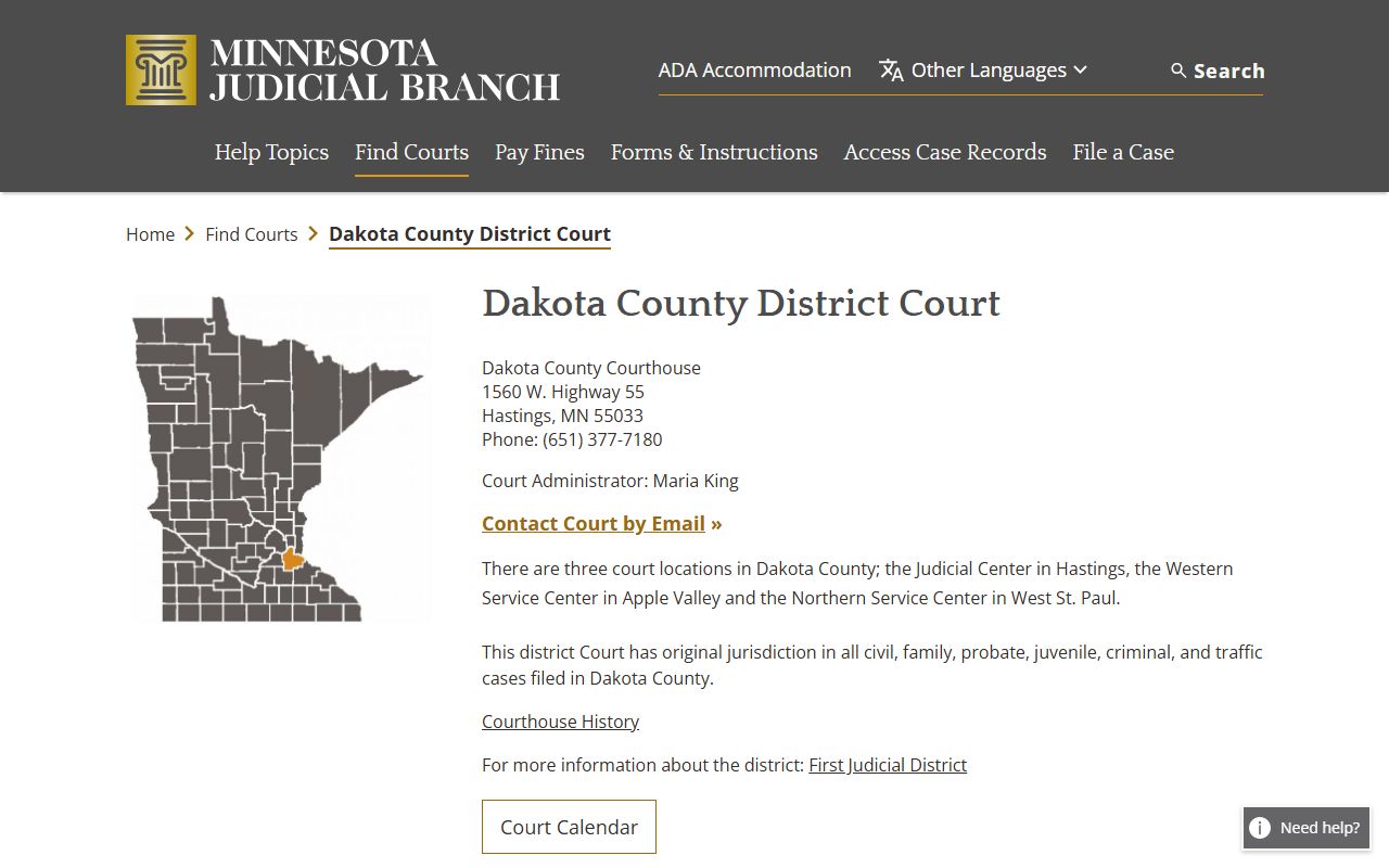Dakota County District Court locations and court records