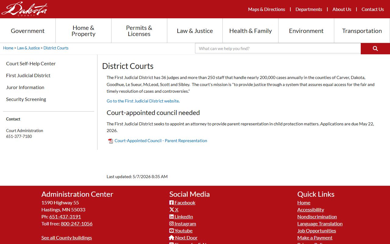 Dakota County District Courts and First Judicial District records