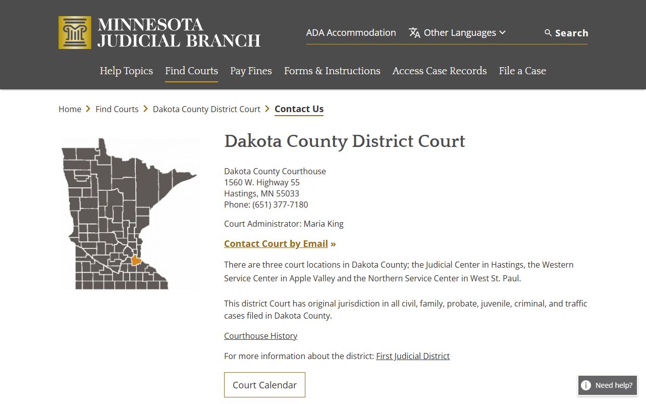 Dakota County District Court contact addresses