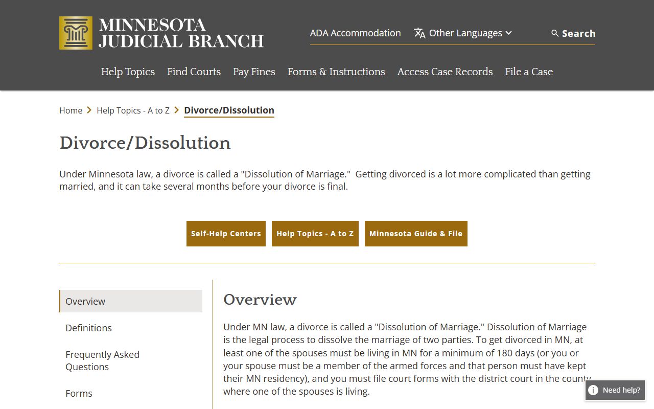Dakota County divorce records information from Minnesota Judicial Branch