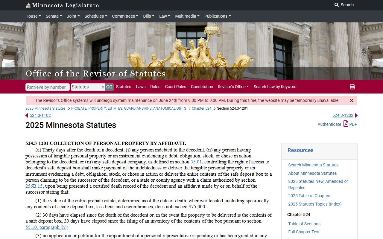 Dakota County probate records small estate affidavit statute in Minnesota