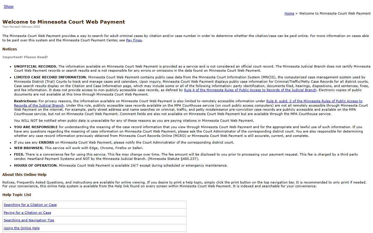 Dakota County traffic court records Court Web Payment help and data limits