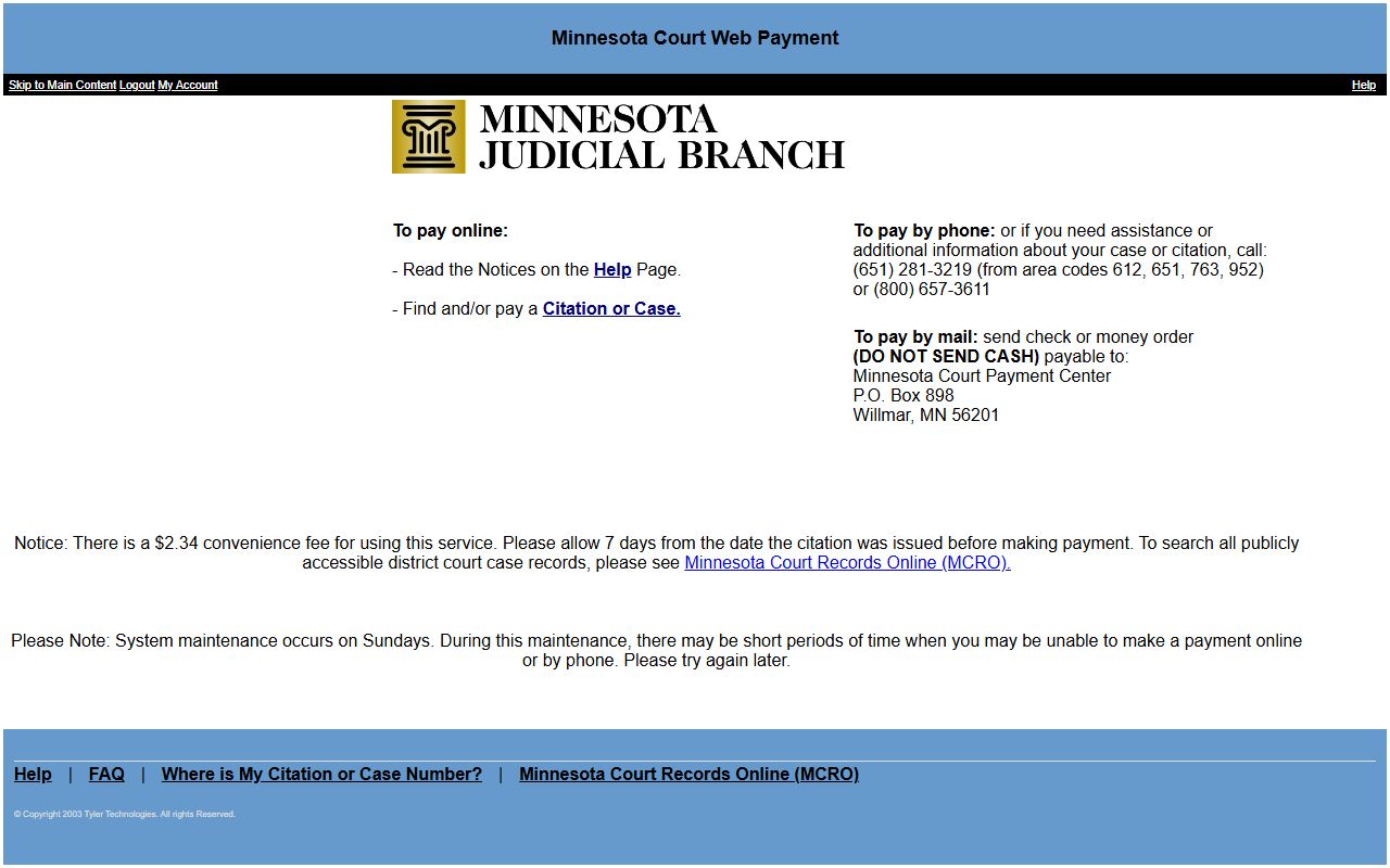 Dakota County traffic court records Minnesota Court Web Payment portal