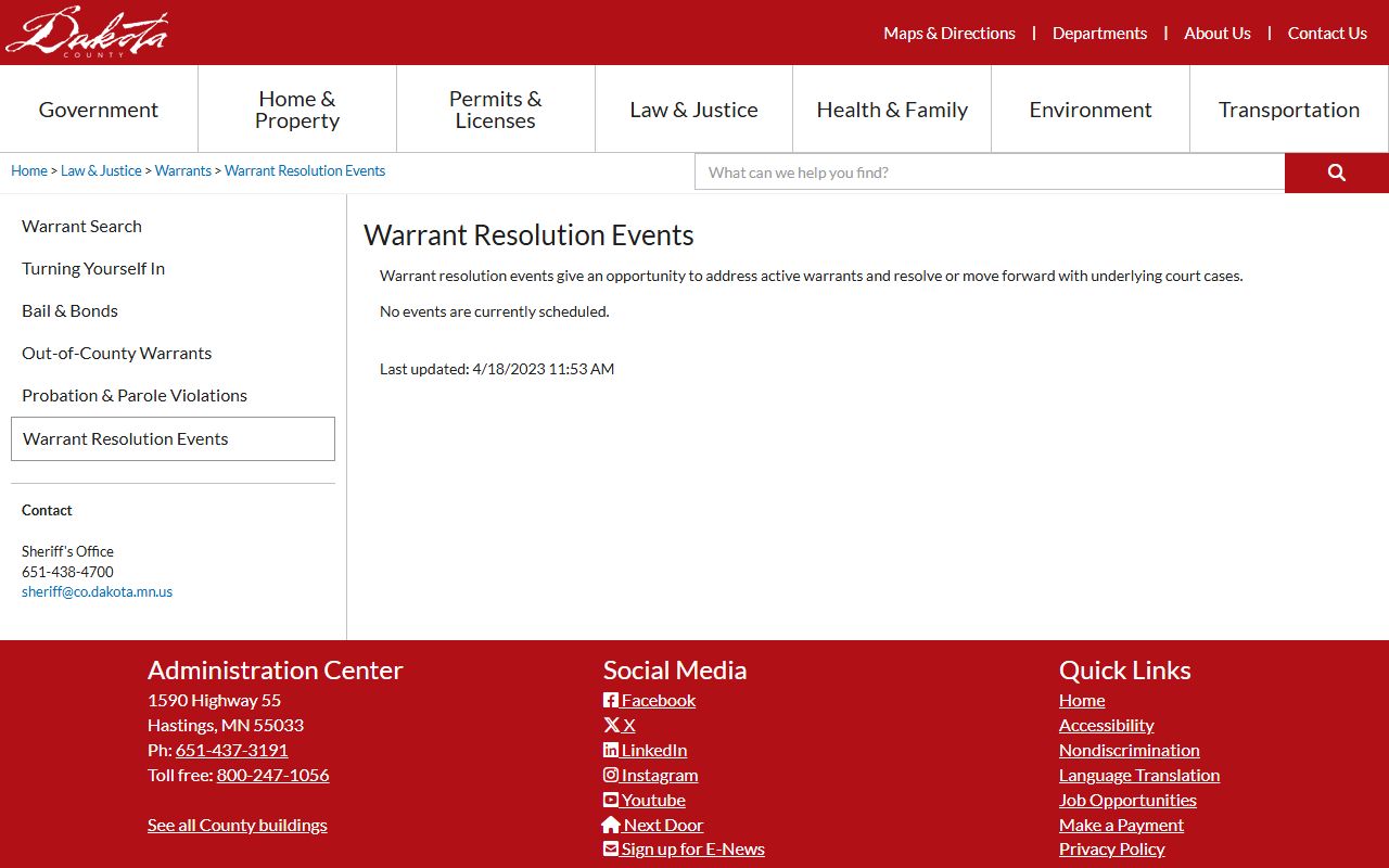 Dakota County warrant search resolution events information