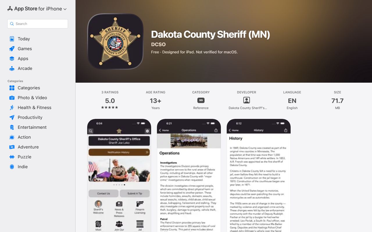 Dakota County warrant search sheriff iOS app public safety channel